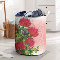 New Zealand Fantail Laundry Basket Maori Koru With Pohutukawa Flowers - Polynesian Pride