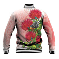 New Zealand Fantail Baseball Jacket Maori Koru With Pohutukawa Flowers - Polynesian Pride