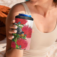 New Zealand Fantail 4 in 1 Can Cooler Tumbler Maori Koru With Pohutukawa Flowers - Polynesian Pride