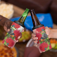 New Zealand Fantail 4 in 1 Can Cooler Tumbler Maori Koru With Pohutukawa Flowers - Polynesian Pride