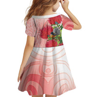 New Zealand Fantail Family Matching Puletasi and Hawaiian Shirt Maori Koru With Pohutukawa Flowers