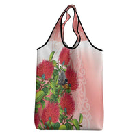 New Zealand Fantail Grocery Bag Maori Koru With Pohutukawa Flowers - Polynesian Pride
