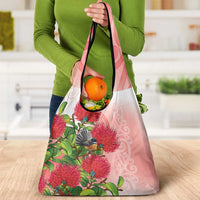 New Zealand Fantail Grocery Bag Maori Koru With Pohutukawa Flowers - Polynesian Pride