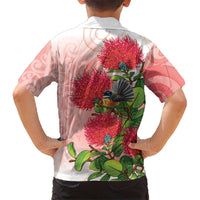 New Zealand Fantail Hawaiian Shirt Maori Koru With Pohutukawa Flowers - Polynesian Pride