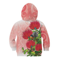 New Zealand Fantail Kid Hoodie Maori Koru With Pohutukawa Flowers - Polynesian Pride