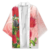 New Zealand Fantail Kimono Maori Koru With Pohutukawa Flowers - Polynesian Pride