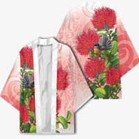 New Zealand Fantail Kimono Maori Koru With Pohutukawa Flowers - Polynesian Pride
