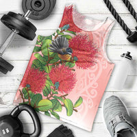New Zealand Fantail Men Tank Top Maori Koru With Pohutukawa Flowers - Polynesian Pride
