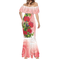 New Zealand Fantail Mermaid Dress Maori Koru With Pohutukawa Flowers - Polynesian Pride