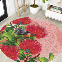 New Zealand Fantail Round Carpet Maori Koru With Pohutukawa Flowers - Polynesian Pride