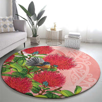 New Zealand Fantail Round Carpet Maori Koru With Pohutukawa Flowers - Polynesian Pride
