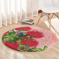 New Zealand Fantail Round Carpet Maori Koru With Pohutukawa Flowers - Polynesian Pride