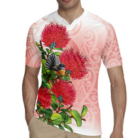 New Zealand Fantail Rugby Jersey Maori Koru With Pohutukawa Flowers - Polynesian Pride