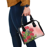 New Zealand Fantail Shoulder Handbag Maori Koru With Pohutukawa Flowers - Polynesian Pride