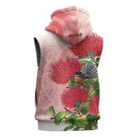 New Zealand Fantail Sleeveless Hoodie Maori Koru With Pohutukawa Flowers - Polynesian Pride