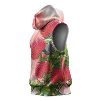 New Zealand Fantail Sleeveless Hoodie Maori Koru With Pohutukawa Flowers - Polynesian Pride