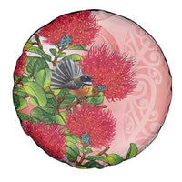 New Zealand Fantail Spare Tire Cover Maori Koru With Pohutukawa Flowers - Polynesian Pride