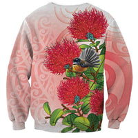 New Zealand Fantail Sweatshirt Maori Koru With Pohutukawa Flowers - Polynesian Pride