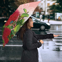 New Zealand Fantail Umbrella Maori Koru With Pohutukawa Flowers - Polynesian Pride