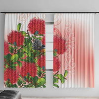 New Zealand Fantail Window Curtain Maori Koru With Pohutukawa Flowers - Polynesian Pride