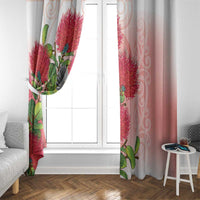 New Zealand Fantail Window Curtain Maori Koru With Pohutukawa Flowers - Polynesian Pride