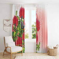 New Zealand Fantail Window Curtain Maori Koru With Pohutukawa Flowers - Polynesian Pride