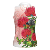 New Zealand Fantail Women Sleeveless Polo Shirt Maori Koru With Pohutukawa Flowers - Polynesian Pride
