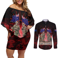 Australia And New Zealand ANZAC Day Couples Matching Off Shoulder Short Dress and Long Sleeve Button Shirt Soldiers Lest We Forget