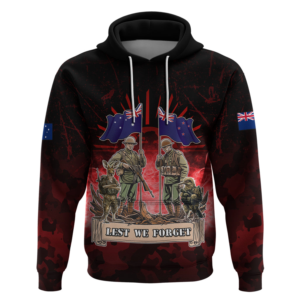 Australia And New Zealand ANZAC Day Hoodie Soldiers Lest We Forget LT05 Pullover Hoodie Red - Polynesian Pride