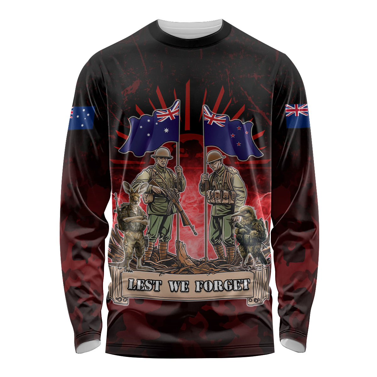 Australia And New Zealand ANZAC Day Long Sleeve Shirt Soldiers Lest We Forget LT05 Unisex Red - Polynesian Pride