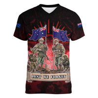 Australia And New Zealand ANZAC Day Women V-Neck T-Shirt Soldiers Lest We Forget