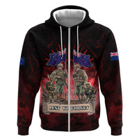 Australia And New Zealand ANZAC Day Zip Hoodie Soldiers Lest We Forget LT05 Zip Hoodie Red - Polynesian Pride