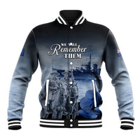 New Zealand ANZAC Day Baseball Jacket HMNZS Achilles We Will Remember Them LT05 Unisex Blue - Polynesian Pride