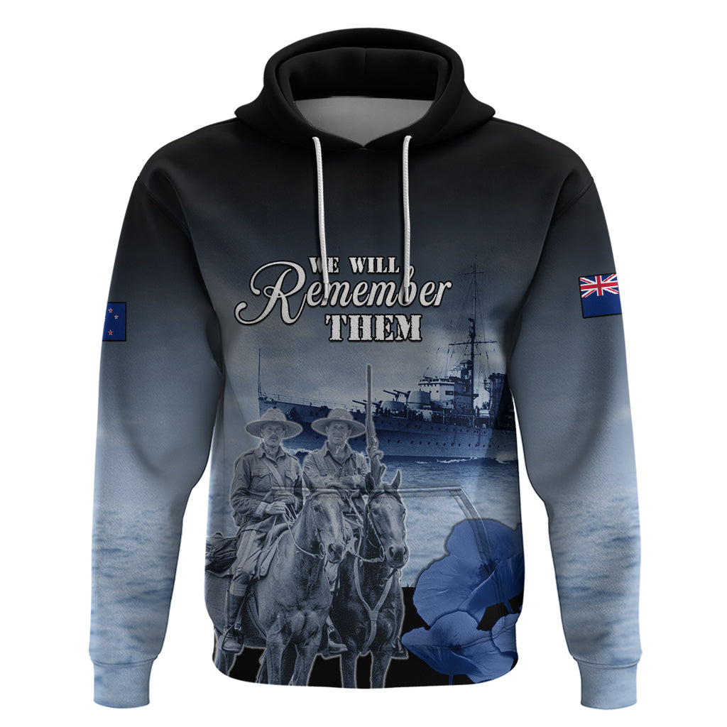 New Zealand ANZAC Day Hoodie HMNZS Achilles We Will Remember Them LT05 Pullover Hoodie Blue - Polynesian Pride