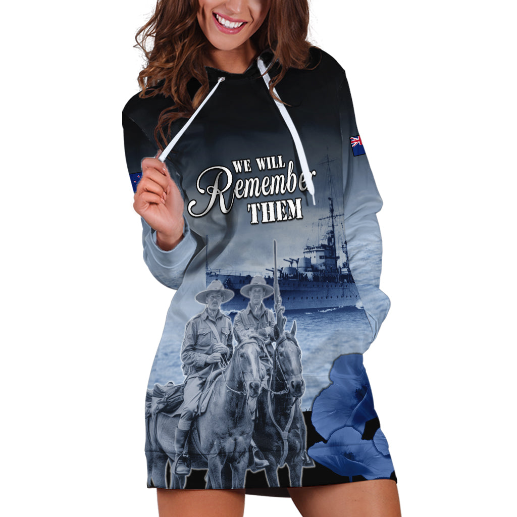 New Zealand ANZAC Day Hoodie Dress HMNZS Achilles We Will Remember Them LT05 Blue - Polynesian Pride