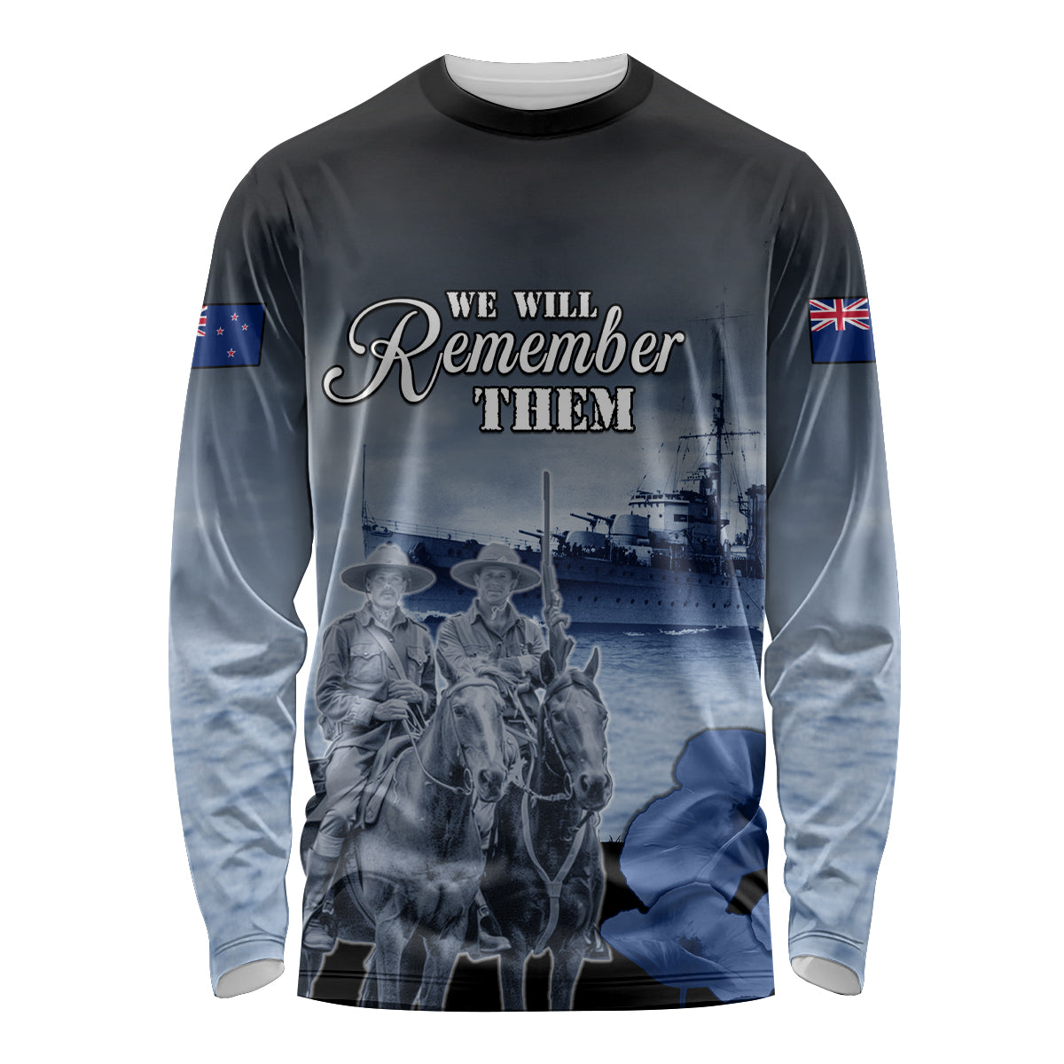 New Zealand ANZAC Day Long Sleeve Shirt HMNZS Achilles We Will Remember Them LT05 Unisex Blue - Polynesian Pride