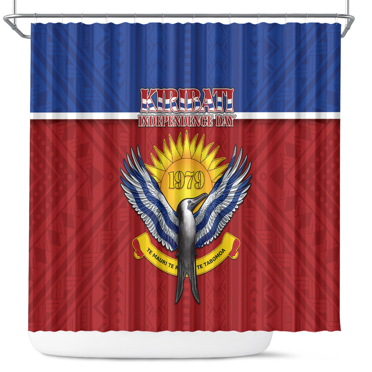 Kiribati 45th Independence Day Shower Curtain Lesser Frigatebird Tribal Pattern