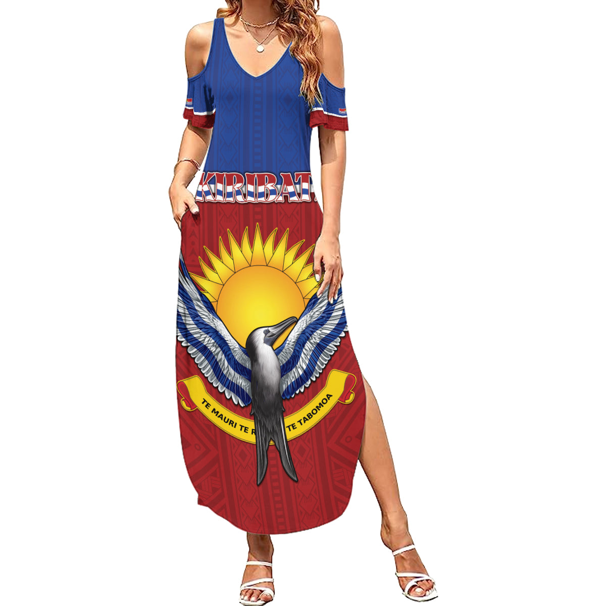 Kiribati 45th Independence Day Summer Maxi Dress Lesser Frigatebird Tribal Pattern