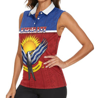 Kiribati 45th Independence Day Women Sleeveless Polo Shirt Lesser Frigatebird Tribal Pattern LT05 - Polynesian Pride