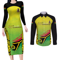 Vanuatu 46th Independence Couples Matching Long Sleeve Bodycon Dress and Long Sleeve Button Shirt Special Style LT05 Yellow - Polynesian Pride