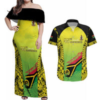 Vanuatu 46th Independence Couples Matching Off Shoulder Maxi Dress and Hawaiian Shirt Special Style LT05 Yellow - Polynesian Pride