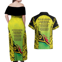 Vanuatu 46th Independence Couples Matching Off Shoulder Maxi Dress and Hawaiian Shirt Special Style LT05 - Polynesian Pride