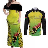 Vanuatu 45th Independence Couples Matching Off Shoulder Maxi Dress and Long Sleeve Button Shirt Special Style - Polynesian Pride
