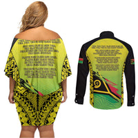 Vanuatu 45th Independence Couples Matching Off Shoulder Short Dress and Long Sleeve Button Shirt Special Style - Polynesian Pride
