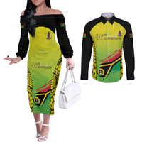 Vanuatu 46th Independence Couples Matching Off The Shoulder Long Sleeve Dress and Long Sleeve Button Shirt Special Style LT05 Yellow - Polynesian Pride