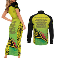Vanuatu 46th Independence Couples Matching Short Sleeve Bodycon Dress and Long Sleeve Button Shirt Special Style LT05 - Polynesian Pride