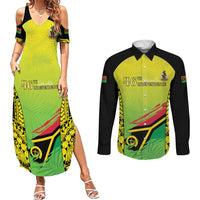 Vanuatu 46th Independence Couples Matching Summer Maxi Dress and Long Sleeve Button Shirt Special Style LT05 Yellow - Polynesian Pride