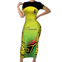 Vanuatu 46th Independence Short Sleeve Bodycon Dress Special Style LT05 Long Dress Yellow - Polynesian Pride
