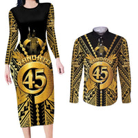 Vanuatu 45th Anniversary Of Independence Couples Matching Long Sleeve Bodycon Dress and Long Sleeve Button Shirt Gold Style - Polynesian Pride