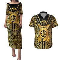 Vanuatu 46th Anniversary Of Independence Couples Matching Puletasi and Hawaiian Shirt Gold Style LT05 Gold - Polynesian Pride